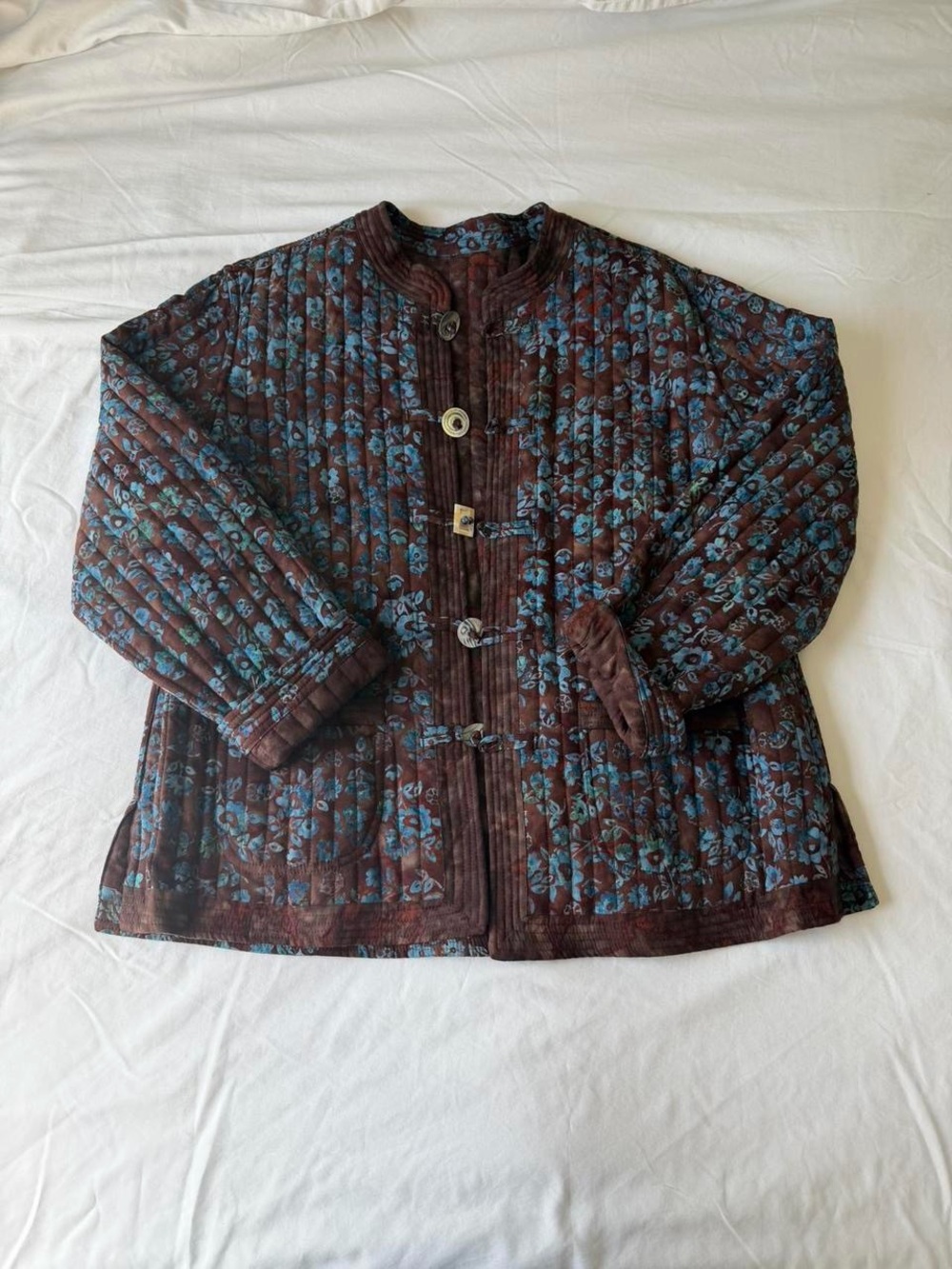 Floral Quilted Women's Jacket in Brown & Blue